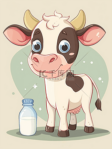倒入牛奶杯插画图片_卡通奶牛牛奶插画2
