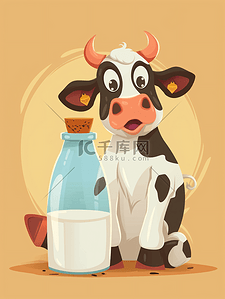 倒入牛奶杯插画图片_卡通奶牛牛奶插画13