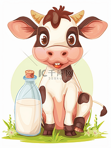 倒入牛奶杯插画图片_卡通奶牛牛奶插画7