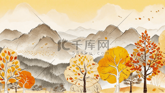 初秋秋天枫树林山林颗粒质感水彩插画