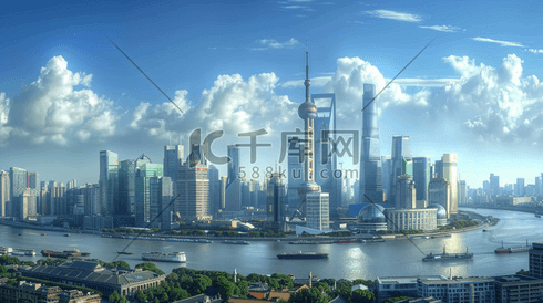 上海东方明珠沿海建筑的插画
