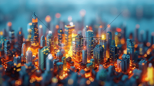 绘画立体2.5D的城市建筑展示的插画