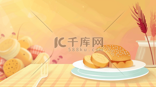 燕麦牛奶插画图片_彩色手绘绘画燕麦干果面包的插画