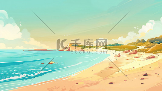 矿物岩石插画图片_绘画风景海边沙滩岩石景色的插画