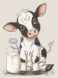 倒入牛奶杯插画图片_卡通奶牛牛奶插画24