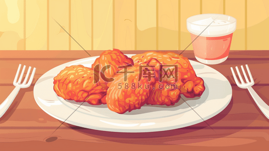 手绘美味食物鸡腿的插画