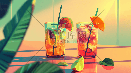 彩色绘画水果饮料吸管的插画