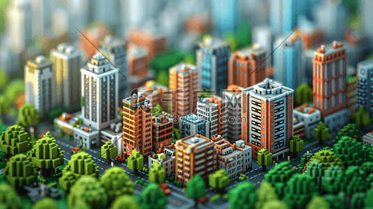 绘画立体2.5D的城市建筑展示的插画