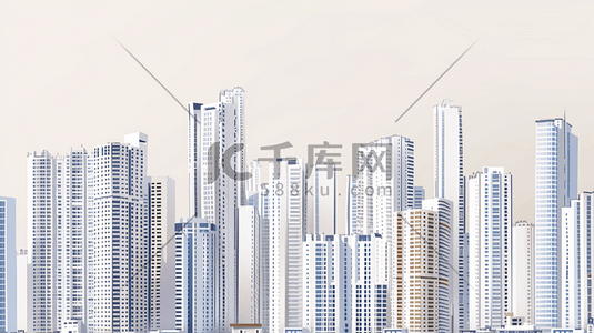 白色场景楼房建筑沿海风景的插画