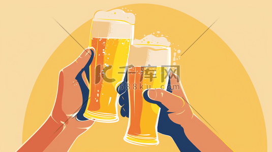 绘画夏季啤酒举杯的插画