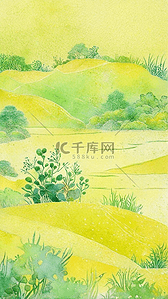 黄绿色花纹插画图片_肌理磨砂水彩插画黄绿色渐变山水21