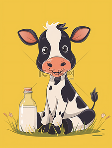 倒入牛奶杯插画图片_卡通奶牛牛奶插画17