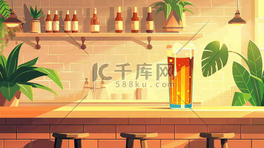 香烟啤酒插画图片_绘画彩色啤酒屋展台上啤酒的插画