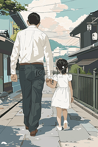 手绘父亲节父亲女儿散步插画海报