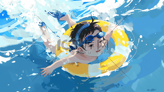 健康夏季插画图片_正在游泳的儿童插画16