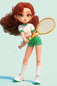 女孩海报运动网球手绘3d立体插图