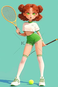 女孩的头发插画图片_女孩手绘运动网球3d立体海报插画
