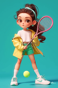 手绘运动女孩网球插画海报