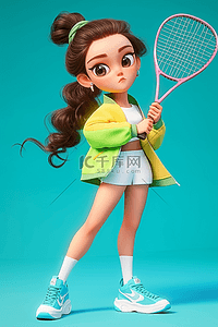 女孩网球运动手绘插画海报