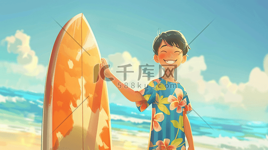 健康夏季插画图片_拿着冲浪板的男孩插画13