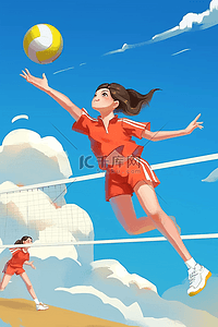学会运动插画图片_运动排球体操手绘插画海报