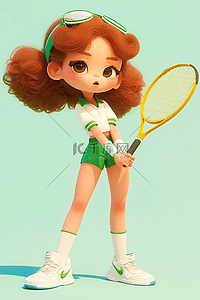 女孩运动网球手绘3d立体海报插画图片
