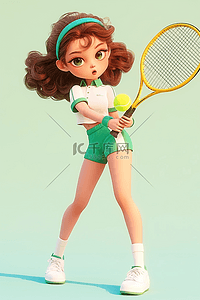 手绘女孩运动网球3d立体海报原创插画