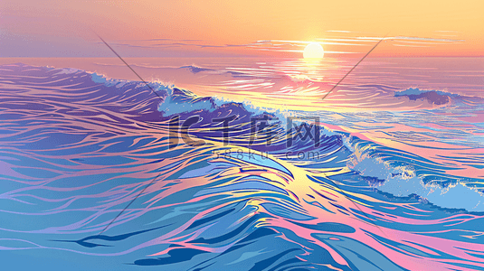 美丽的海洋插画图片_美丽的落日海水插画1