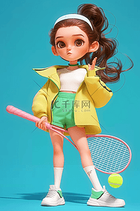 女孩网球手绘插画海报运动