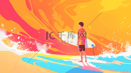 健康夏季插画图片_拿着冲浪板的男孩插画11