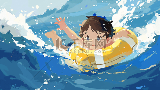 健康夏季插画图片_海边游泳的儿童插画2