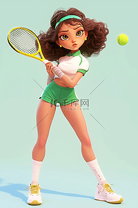 女孩运动网球3d立体海报手绘插画素材