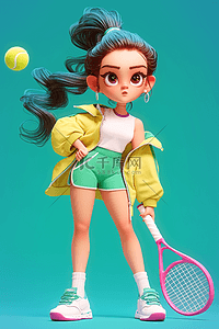 学会运动插画图片_运动女孩网球插画手绘海报