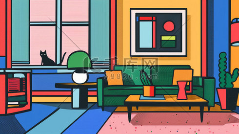 彩色房间立体合成创意插画