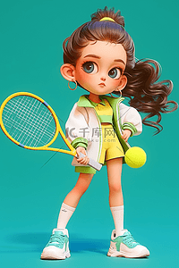手绘插画运动女孩网球海报