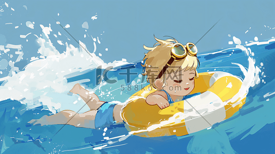海边游泳的儿童插画1