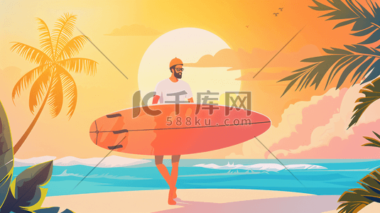男性虚拟插画图片_拿着冲浪板的男性插画6