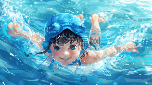 正在游泳的儿童插画19