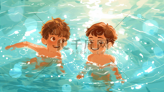 泳池中游泳的儿童插画11