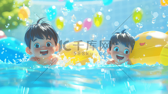 精品温泉插画图片_泳池中游泳的儿童插画14