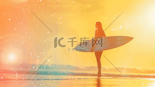 夏天的沙滩插画图片_拿着冲浪板的女性插画32