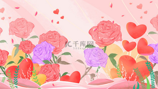 花朵粉色爱情花丛甜蜜爱心背景