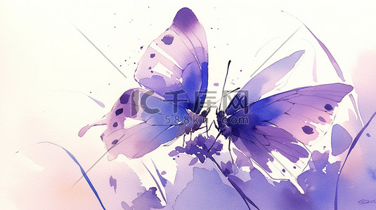 马和翅膀插画图片_紫色简约蝴蝶水彩插画