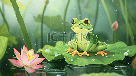 相爱青蛙插画图片_荷叶上的青蛙插画14