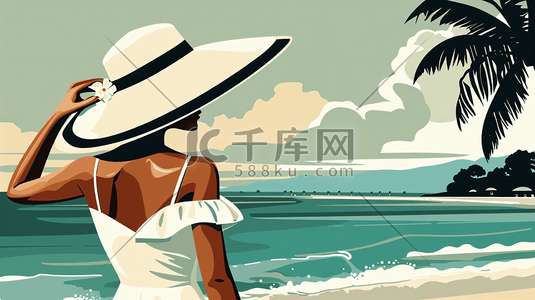沙滩上的时尚女性插画16