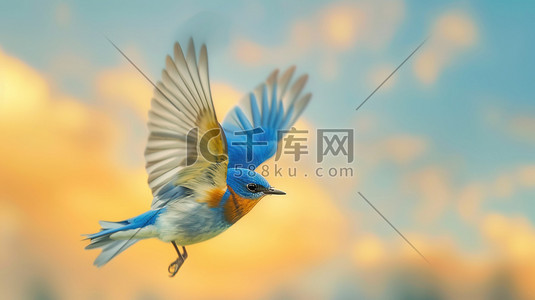 手绘水彩小鸟插画图片_手绘唯美彩色蓝色小鸟飞翔的插画