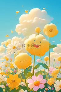 夏天手绘花朵唯美插画海报