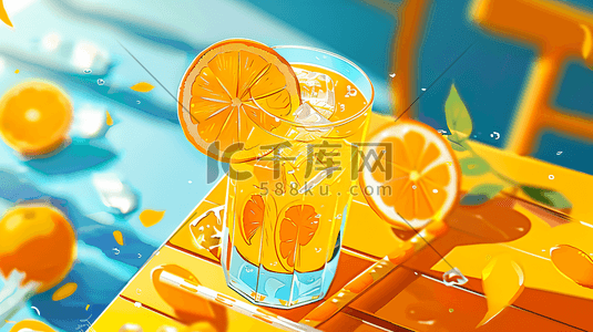 柠檬柳橙汁插画图片_夏季冷饮橙汁插画10
