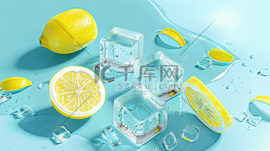 小柠檬水插画图片_柠檬冰块背景插画10