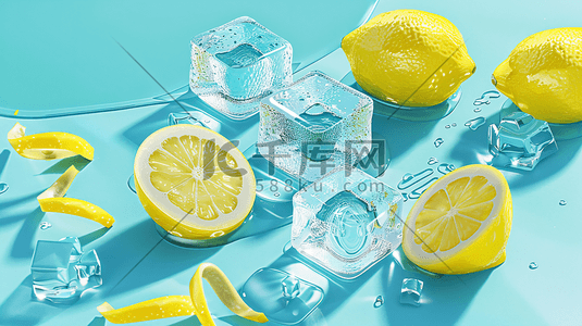 柠檬冰块背景插画3